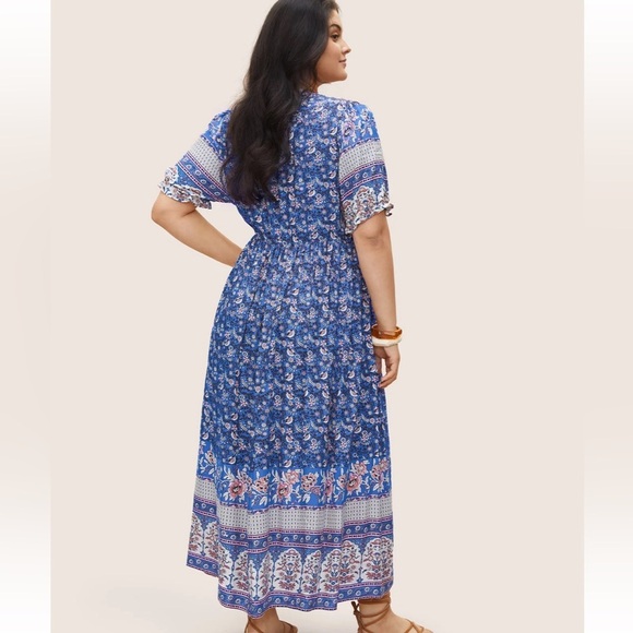 BloomChic Plus Size 4XL  Boho Print Notched Ties Tassel Trim Dress us26 - Picture 2 of 5